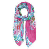 Floral Printed Oblong Scarf Fuchsia Pink