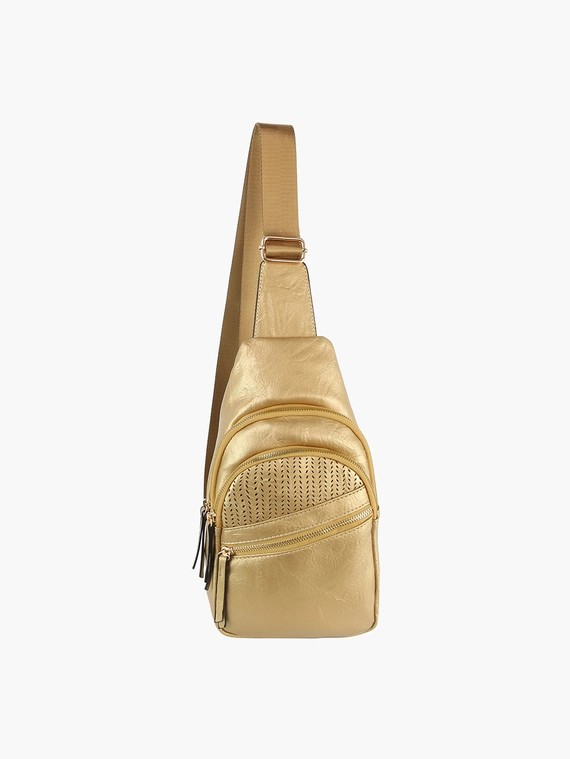 Multi Pocket Front Crossbody Sling Bag Gold