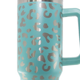 Mint Silver Metallic Leopard 40 oz Stainless Steel Tumbler Cup with Handle