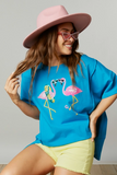 Bright Blue Fun Flamingo Sequin Patch Tee