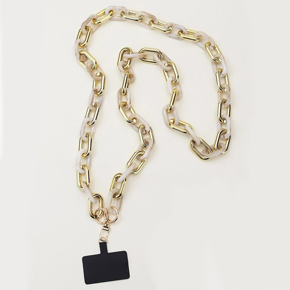 Acrylic Chain Link Crossbody Phone Strap Gold Ivory