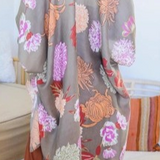 Floral Motif Boho Festival Cover Up Kimono Taupe