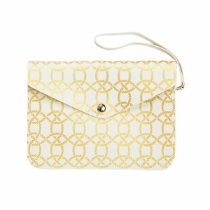 Georgia Wristlet Crossbody Ivory with Gold Design Circle Links