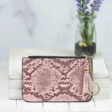 Katie Faux Snakeskin Tassel Keyring Pouch Blush Black