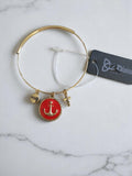 Adjustable Nautical Anchor Bangle Bracelet Red Enamel