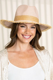 Boho Fringe Edge Woven Straw Panama Sun Hat Pink Tan