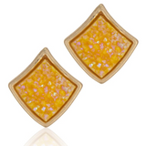 Druzy Stone Square Diamond Shape Stud Earrings Orange