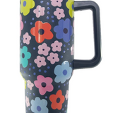 Retro Groovy Pop Navy Daisy 40 oz Stainless Steel Tumbler Cup with Handle