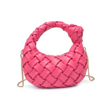 Nadia Woven Knotted Handle Purse Crossbody Bag Hot Pink