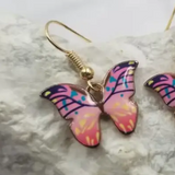 Multicolor Enamel Butterfly Shaped Earrings Pink