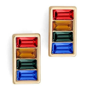 Rainbow Red Yellow Green Blue Crystal Rectangle Stud Earrings