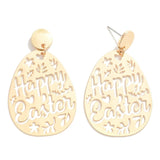 Happy Easter Design Brass Drop Dangle Earrings Gold