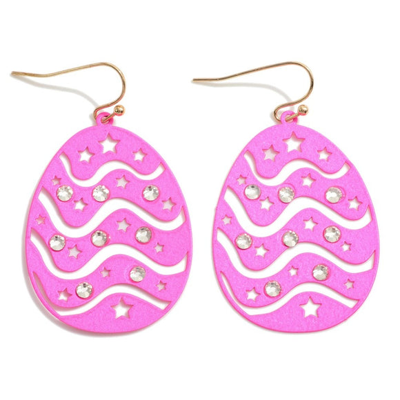 Fuchsia Pink Easter Egg  Crystal Drop Dangle Earrings