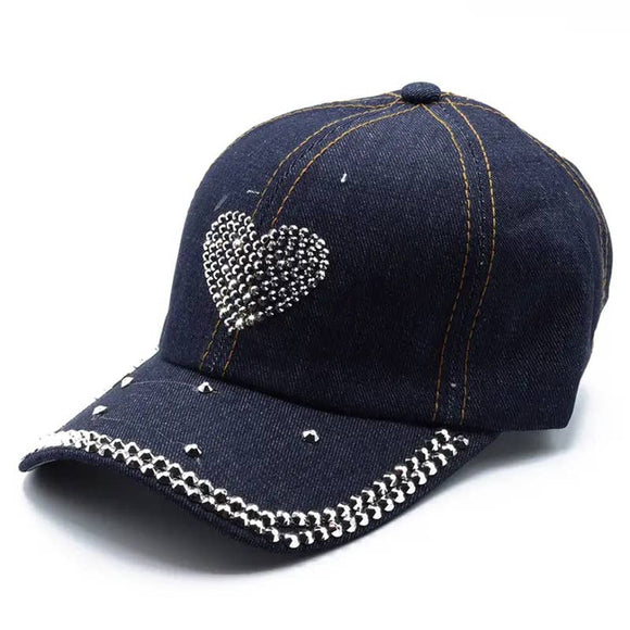 Cotton Bling Heart Denim Hat Cap