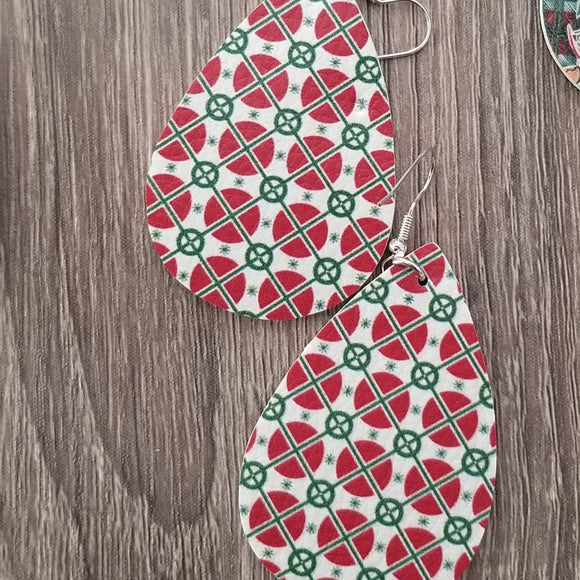 Happy Holiday - Red White Green Christmas Earrings