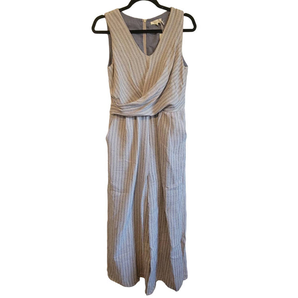 Mystree Women Sleeveless Stripe Jumpsuit Cotton Blend Asymmetric Wrap Woven Crop