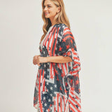 Americana Patriotic Red White Blue American Flag Kimono Wrap Shawl Cover Up