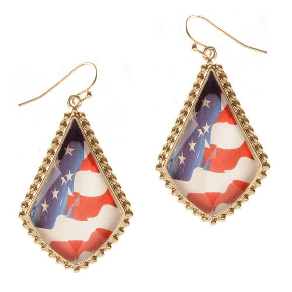Triangular Dangle Drop Americana Patriotic USA Flag Earrings