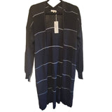 Mystree Womens Knit Long Cardigan Open Front Shawl Wrap BlackWhite Stripes Mix