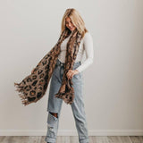 Brown & Black Leopard Scarf with Sequins