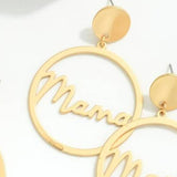 Cursive Mama Circle Dangle Drop Statement Earrings