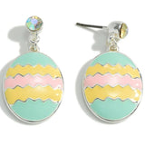 Blue Pink Yellow Pastel Striped Enamel Easter Egg Dangle Earrings