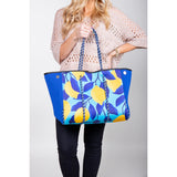 Blue & Yellow Lemon Print Neoprene Tote with Pouch