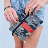 Camo Canvas Wristlet with Red Stripe