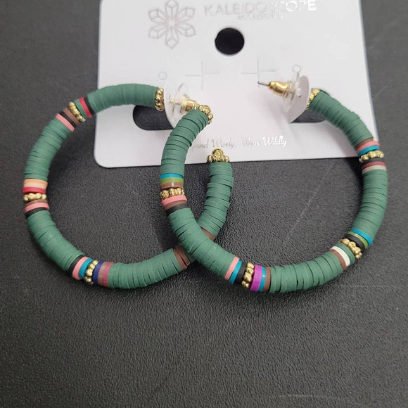 Forest Green Multi Color Katsuki Bead Hoops 2