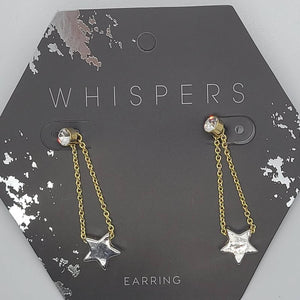 Silver Star Charm on Gold Chain Dangle Earrings