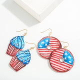 Americana Patriotic Red White Blue Cupcake Acrylic Earrings