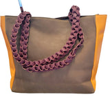 Patchwork Leather Calf hair Braided Handle Shopper Tote Bag