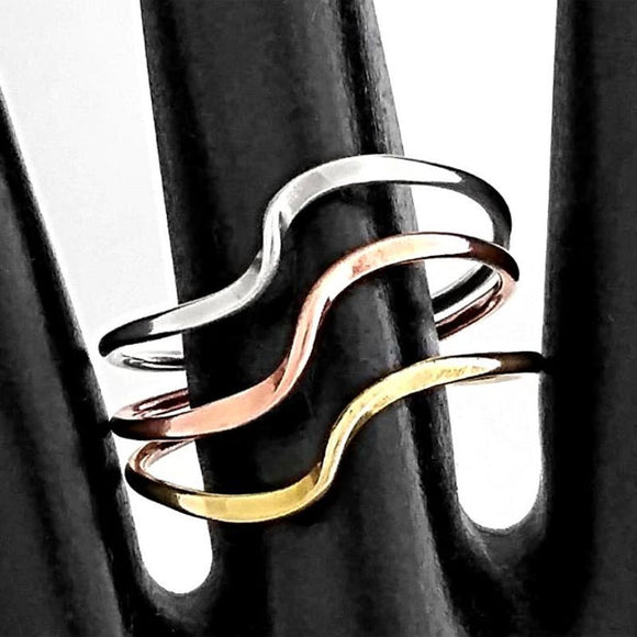 Tri-Metal Silver Bronze Copper Wave Rings