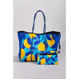 Blue & Yellow Lemon Print Neoprene Tote with Pouch