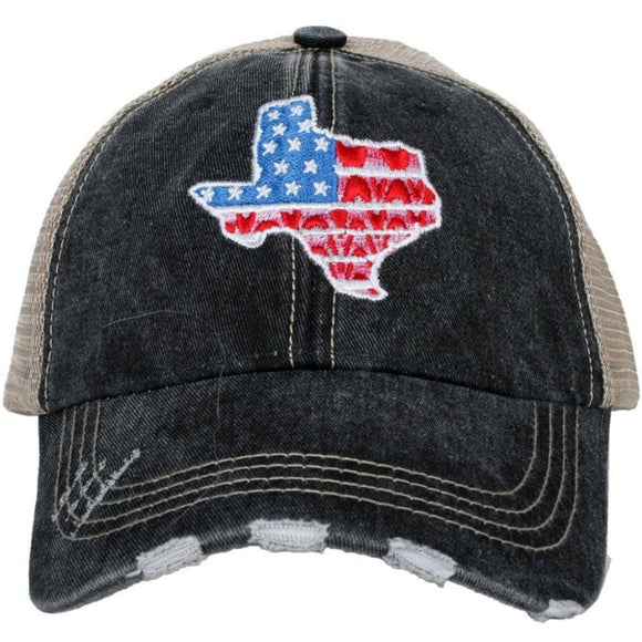 American Texas Embroidered Black Distressed Trucker Hat