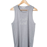 "I Carb Hard" Embroidered Sleeveless Tank Top – Gray, Medium