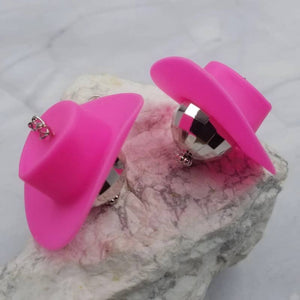 Pink Disco Cowgirl Cowboy Hat Dangle Earrings