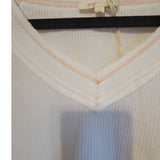 Mystree Womens Small Top V neck Waffle Knit Dolman Sleeve Orange Plaid