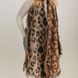 Brown & Black Leopard Scarf with Sequins