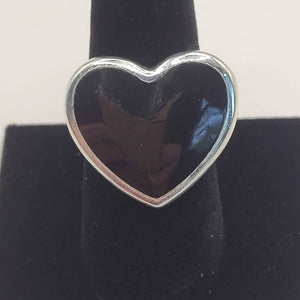 Heart Semiprecious Inlaid Stone Silver Ring Black Onyx Size 8.5