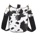 Black White Cow Print Vegan Leather Cross Body Bag Snap Latch Closure