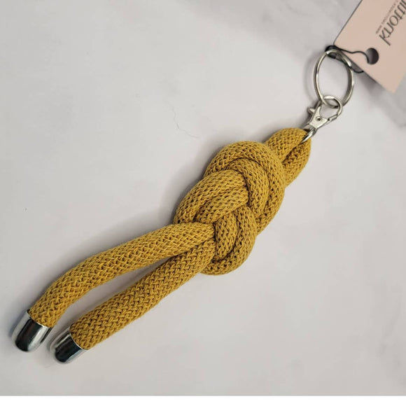 Nautical Figure 8 Knotted Rope Keyring Key Chain Bag Charm Mustard Yellow