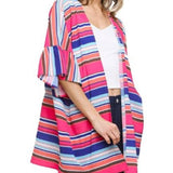 Ruffle Sleeve Bright Striped Kimono