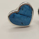 Heart Semiprecious Inlaid Stone Silver Ring Dark Turquoise Size 8.5