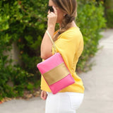 Hot Pink and Gold Cabana Wristlet Clutch