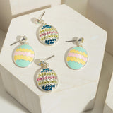 Yellow Pink Blue Crystal Striped Enamel Easter Egg Dangle Earrings