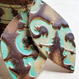 Leather Oval Earrings King Turquoise Floral