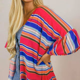Ruffle Sleeve Bright Striped Kimono