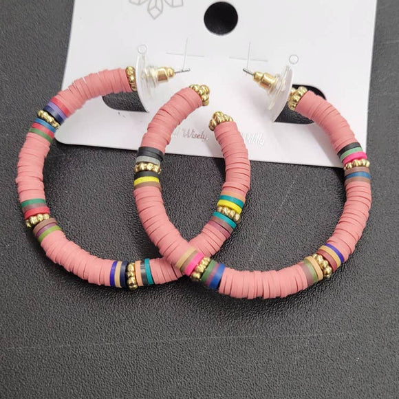 Pink Multi Color Katsuki Bead Hoops 2