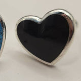 Heart Semiprecious Inlaid Stone Silver Ring Black Onyx Size 8.5